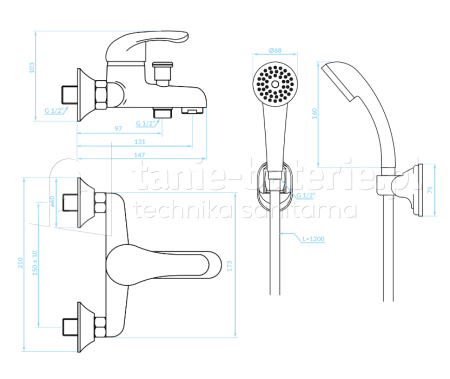 BATERIA wannowa ścienna (+zestaw natryskowy) PEDRO