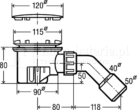 Syfon brodzikowy VIEGA czyszczony od g贸ry 90 mm