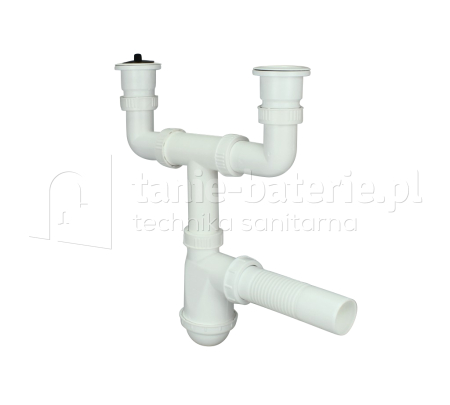 Syfon zlewozmywaka dwukomorowego z sitkiem plastikowym