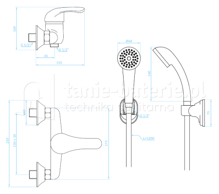 BATERIA natryskowa z zestawem natryskowym KUCHINOX PEDRO