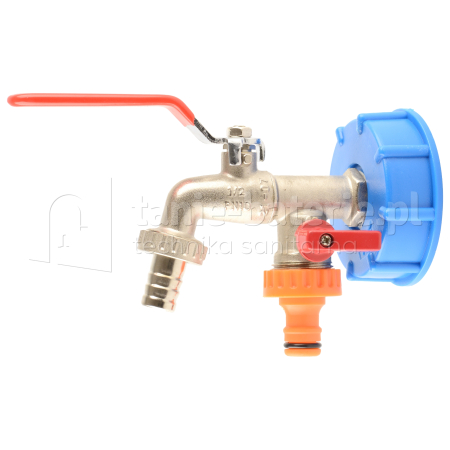 ZAW脫R do mauzera 2w1 KRAN podw贸jny IBC mauzer 1000L MAUSER 1/2" x 3/4" x 3/4"