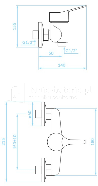 Bateria natryskowa TIBI bez zestawu natryskowego
