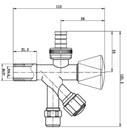 Zaw贸r k膮towy kombinowany 1/2" x 3/4" x 3/8"
