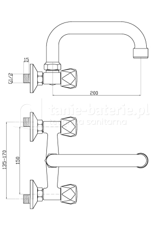 Bateria MODENA umywalkowa/zlewozmywakowa ścienna wylewka U/C 200 mm