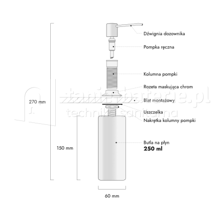Dozownik pompka na płyn do naczyń mydło w płynie 250 ml chrom