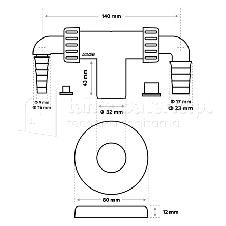SYFON pralki/zmywarki i suszarki natynkowy nadtynkowy biały 32 mm