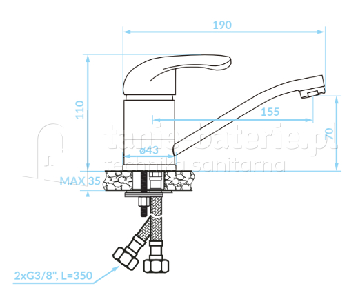 BATERIA umywalkowa stojąca z ruchomą wylewką PEDRO