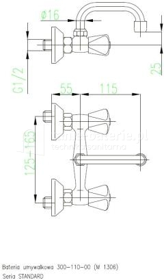 Bateria umywalkowa ścienna STANDARD KFA (rozstaw 145 mm / 14,5 cm)