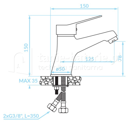 Bateria umywalkowa stojąca TIBI z korkiem