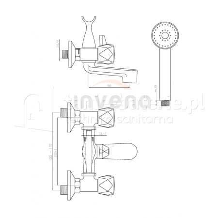 Bateria MODENA wannowa 艣cienna z wide艂kami+natrysk