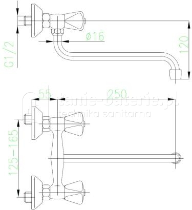 Bateria zlewozmywakowa ścienna STANDARD KFA (rozstaw 145 mm / 14,5 cm, wylewka 250 mm)