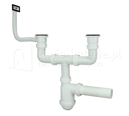 Syfon zlewozmywaka dwukomorowego + przelew z sitkiem metalowym
