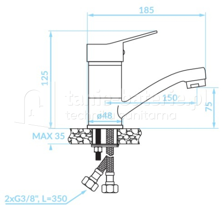 Bateria umywalkowa stojąca TIBI z ruchomą wylewką